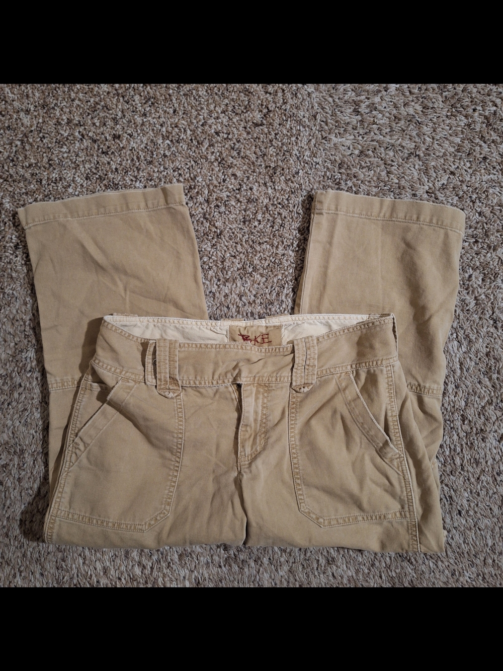 Vintage BKE Y2K Grunge Tan Utility "Isle" Cargo Capris Long Shorts Size 28